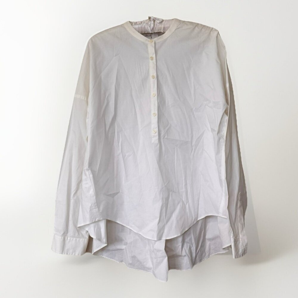 Loft Blouse Shirt Womens Size Medium White Poplin Shirt Cotton Spandex